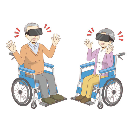 VRを楽しむ高齢者（レク・イベント/介護・生活）のイラスト