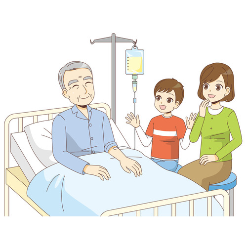 入院した家族のお見舞い（病院・入院・退院/医療・病気）のイラスト