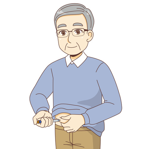 インスリン注射をする男性高齢者（その他高齢者の病気/医療・病気）のイラスト