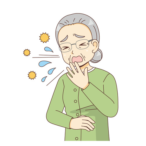 花粉症でくしゃみが出る女性高齢者（その他高齢者の病気・怪我・事故/医療・病気）のイラスト