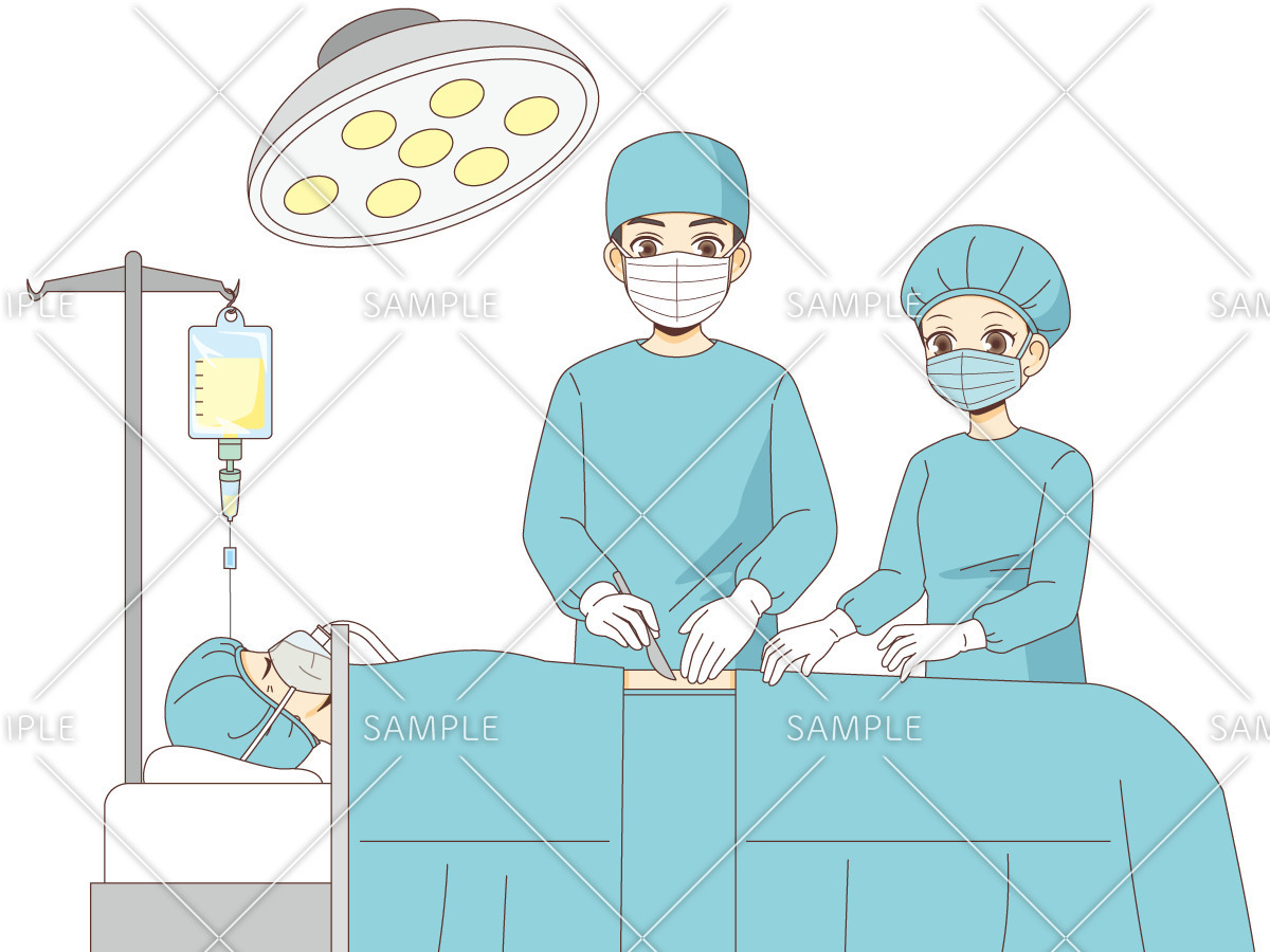 外科手術を行う男性医師（診察・治療・手術/医療・病気）のイラスト