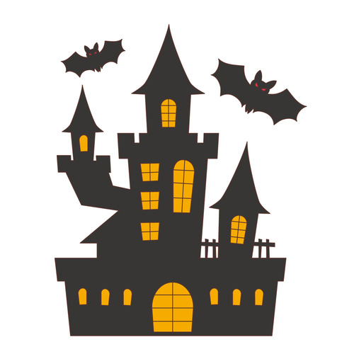 ハロウィンのコウモリとお屋敷（季節・行事/その他一般・装飾）のイラスト