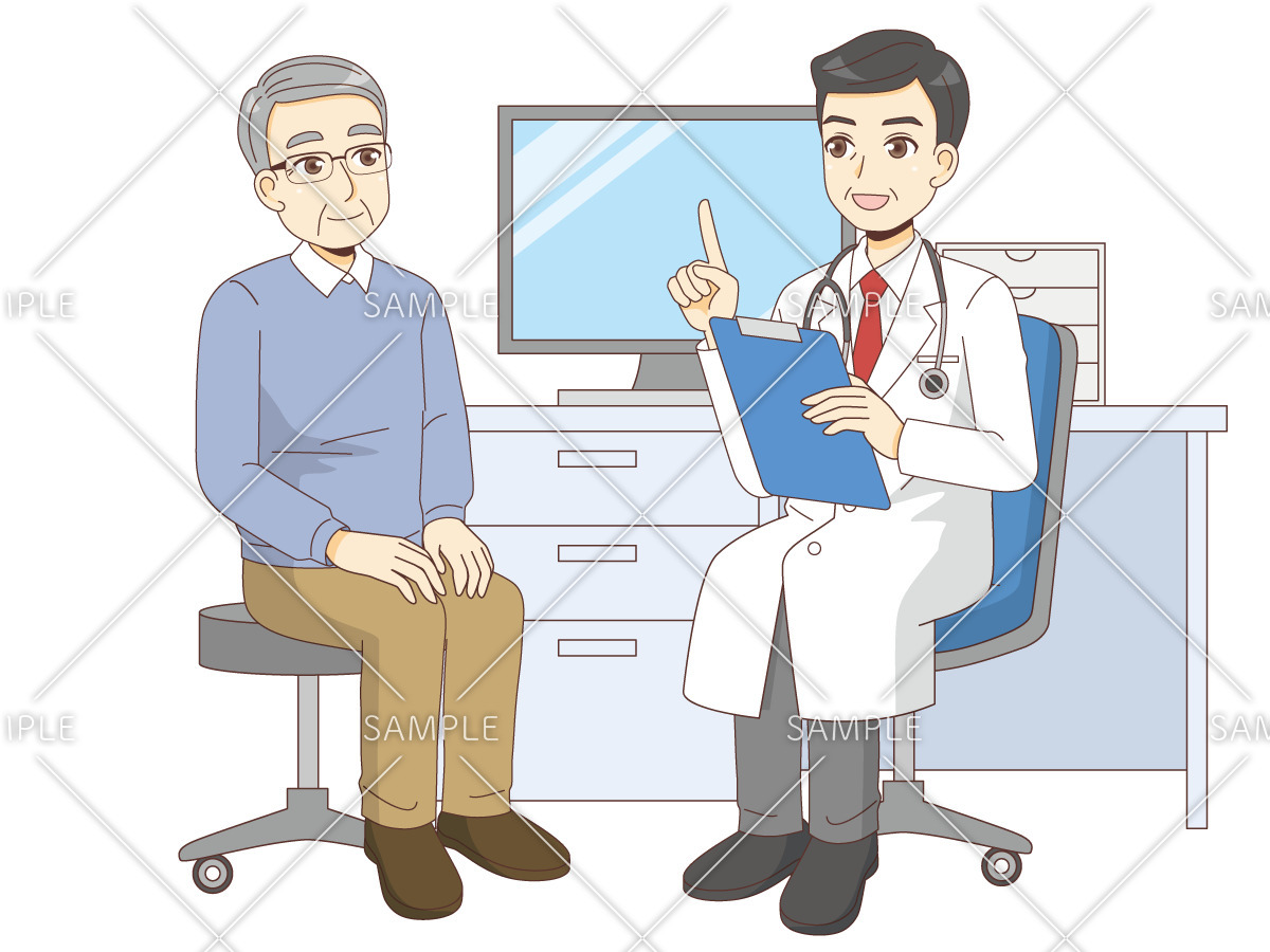 男性高齢者を診察する男性医師（診察・治療・手術/医療・病気）のイラスト