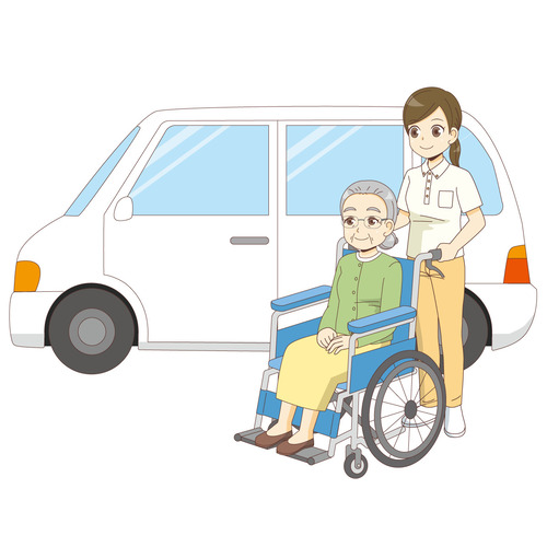 車椅子の高齢者を送迎するデイサービスの福祉車両（デイサービス・デイケア/施設・サービス）のイラスト