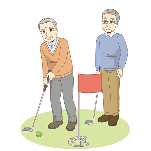 グラウンドゴルフを行う男性高齢者（レクリエーション・イベント/介護・生活）のイラスト