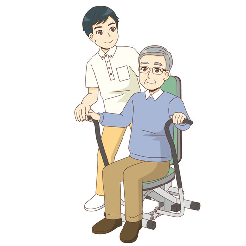 マシントレーニングをする男性高齢者（リハビリ/介護・生活）のイラスト
