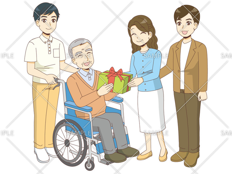 介護施設でご家族とお祝い（面会・家族団らん/介護・生活）のイラスト