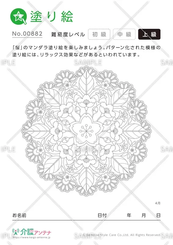 マンダラ塗り絵「桜」 - No.00882
