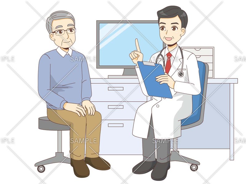 男性高齢者を病院で診察する男性医師