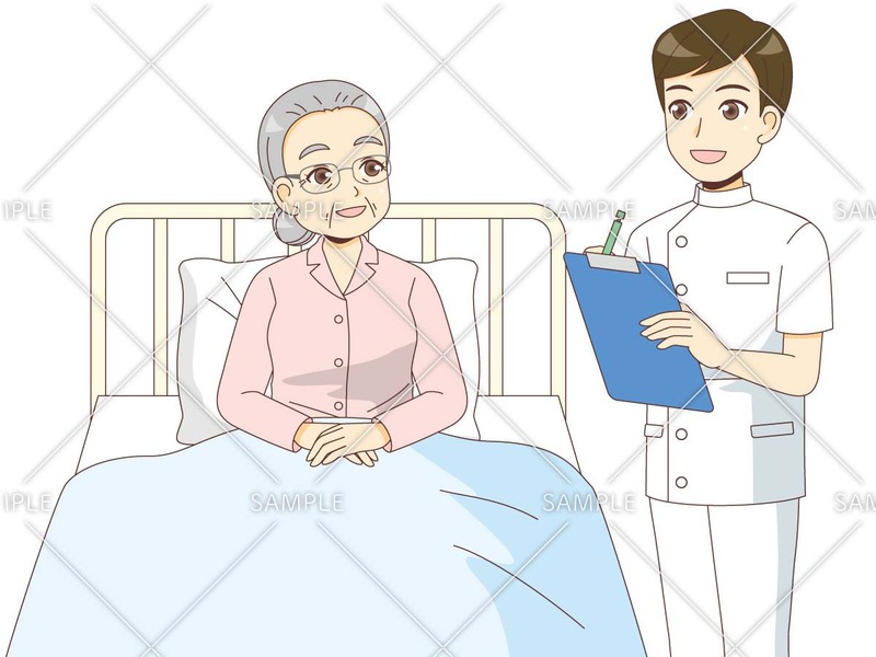入院中の女性高齢者と男性看護師