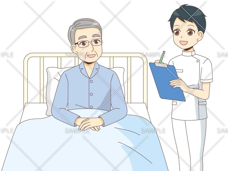 入院中の男性高齢者と女性看護師