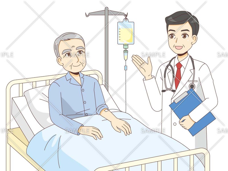入院中の男性高齢者と男性医師