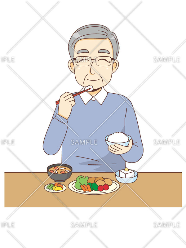 食事をする笑顔の男性高齢者のイラスト