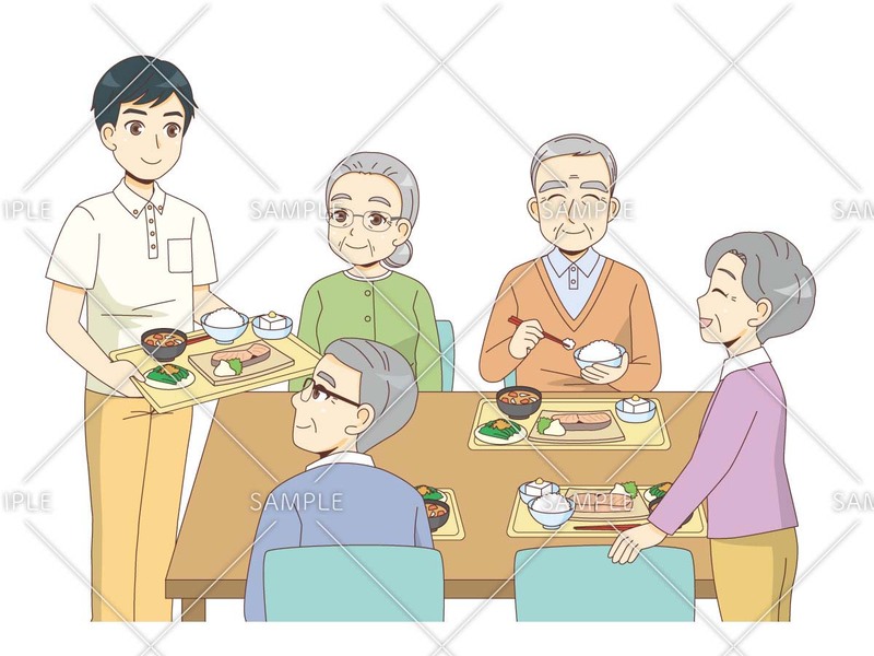 介護施設での食事風景のイラスト