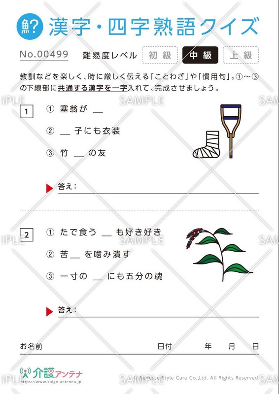 漢字を入れてことわざ・慣用句をつくる漢字・四字熟語クイズ【中級】