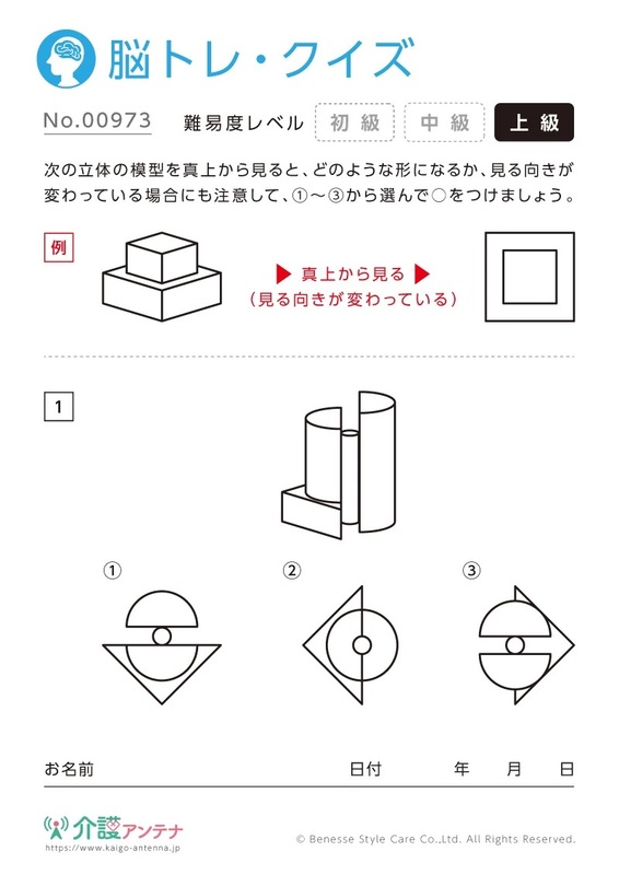 立体の模型を真上から見る脳トレ・クイズ - No.00973/上級