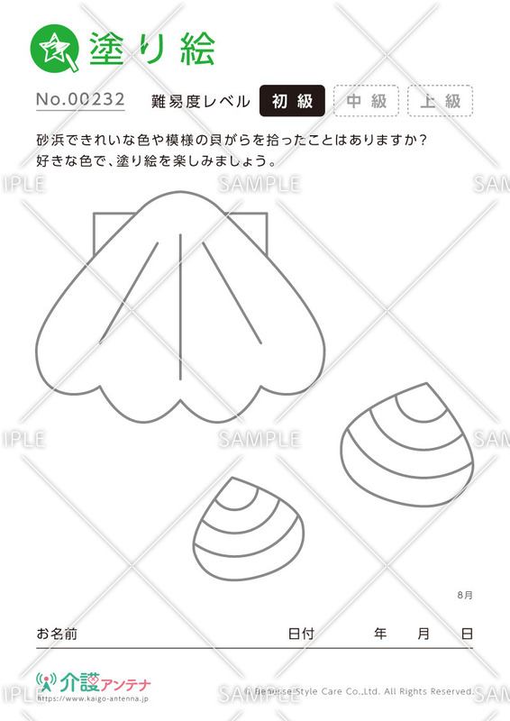 塗り絵「貝がら」- No.00232
