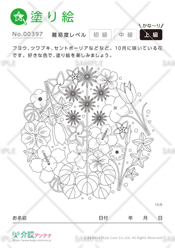 大人の塗り絵「10月の花」- No.00397