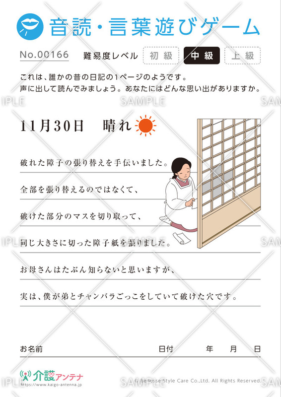 日記の音読・言葉遊びゲーム- No.00166