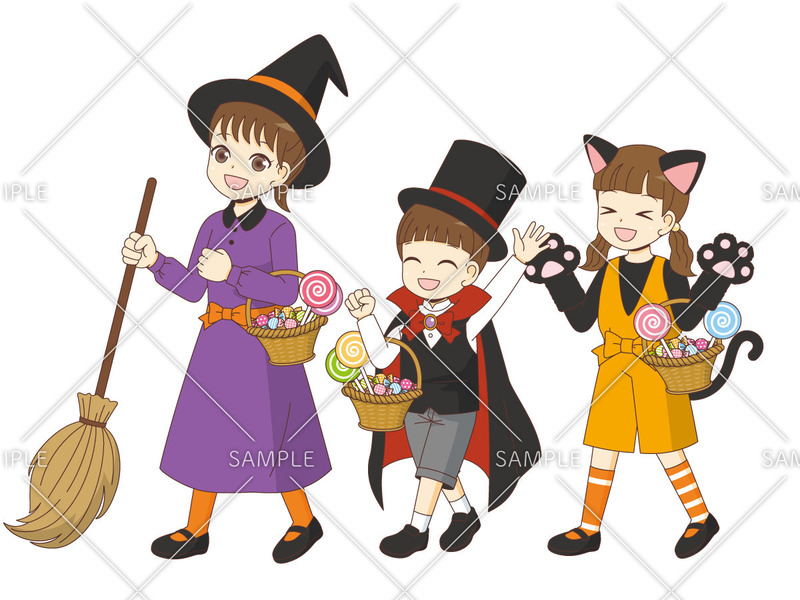 ハロウィンで仮装する子どもたちのイラスト