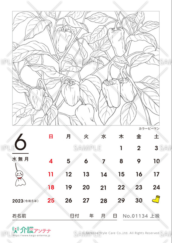 2023年6月の塗り絵カレンダー「カラーピーマン（植物）」 - No.01134