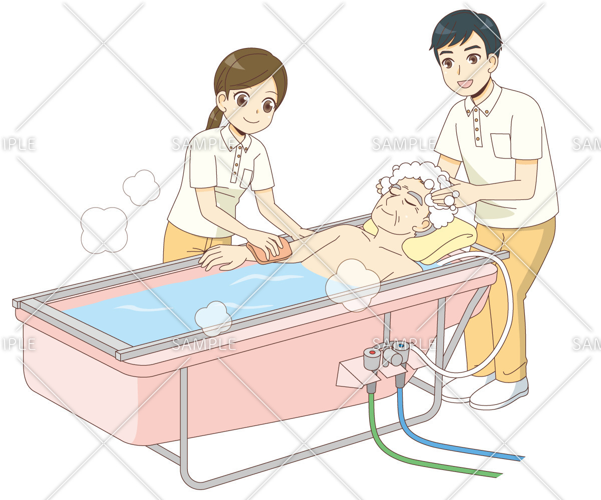 訪問入浴のサービス風景（訪問介護・訪問看護/施設・サービス）のイラスト