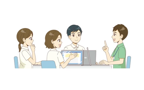 定例会議のイメージ（介護士・ヘルパー/介護現場の人物）