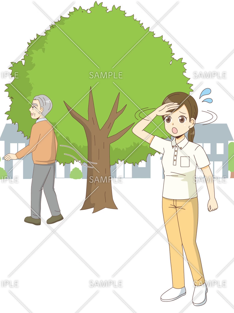 行方不明になってしまう老人ホームのご入居者（認知症・物忘れ/医療・病気）のイラスト