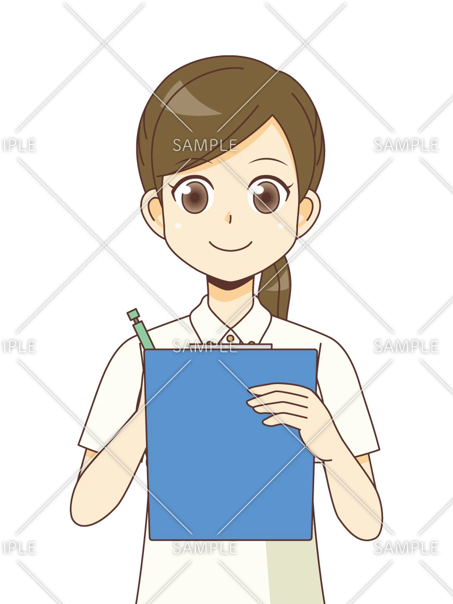 記録する女性介護職員（紙）（介護士・ヘルパー/介護現場の人物）のイラスト