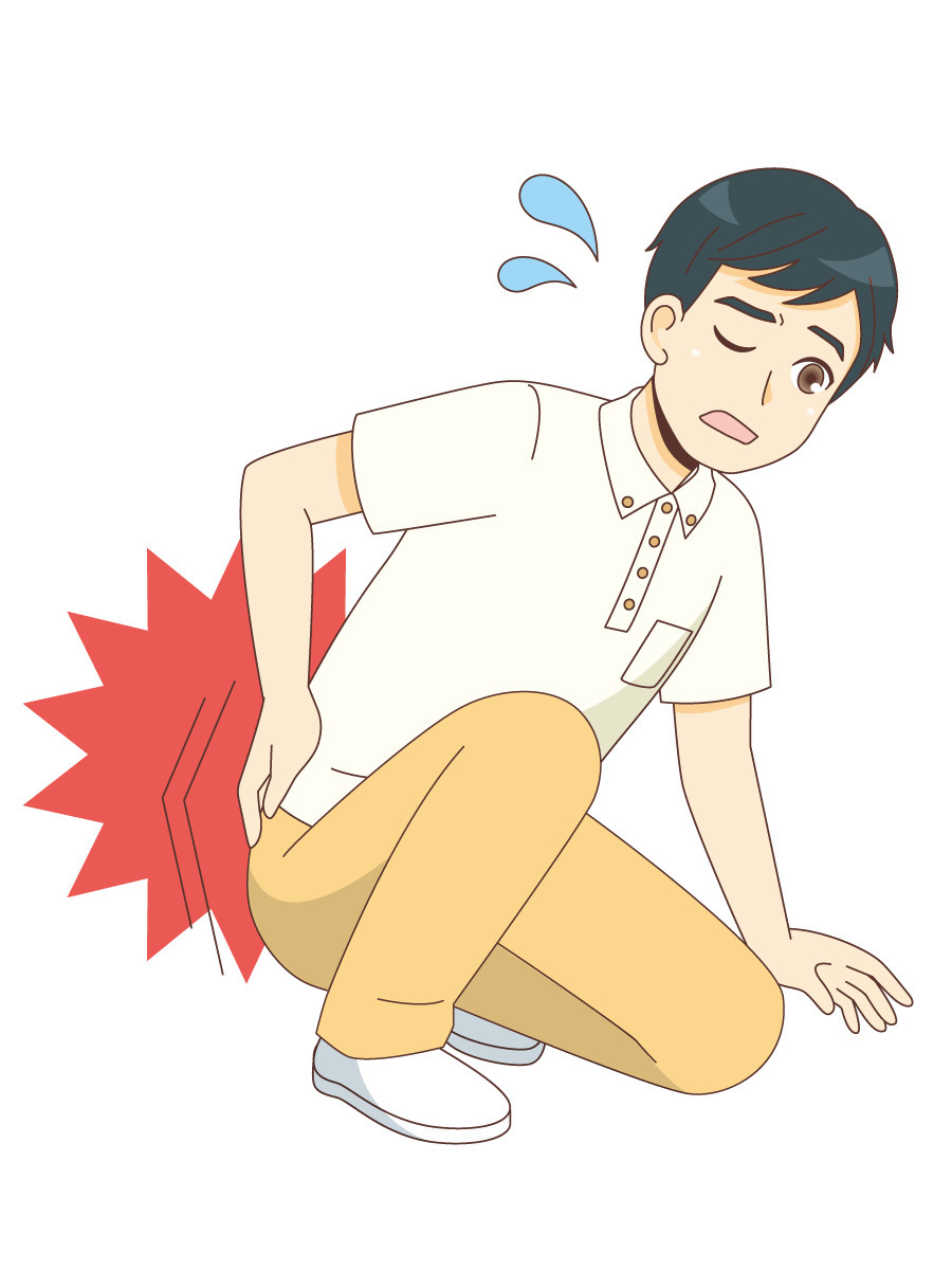 ぎっくり腰の男性介護職員 介護士 ヘルパー 介護現場の人物 の無料イラスト 介護アンテナ