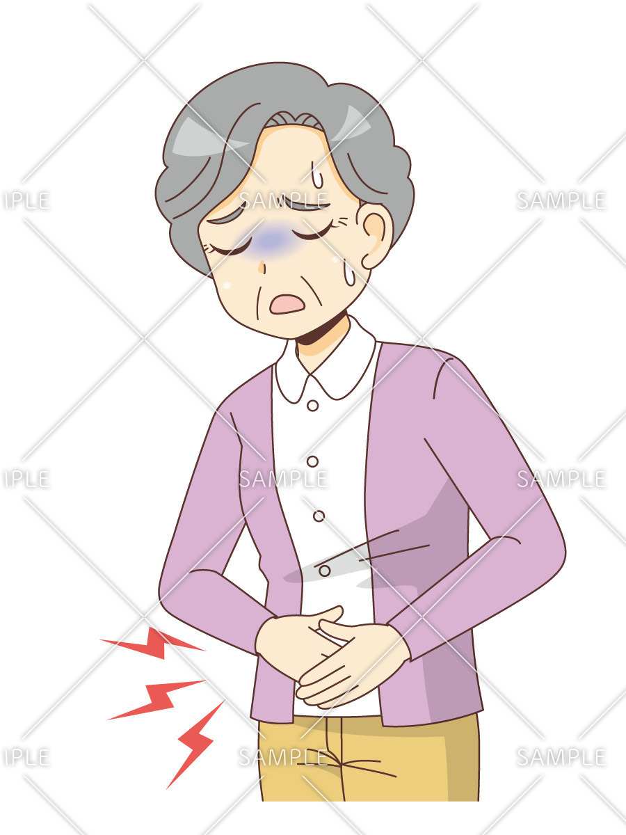 腹痛を起こす女性高齢者（その他高齢者の病気・怪我・事故/医療・病気）のイラスト