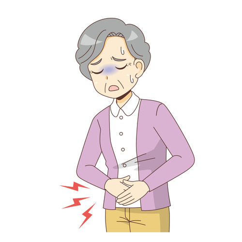 腹痛を起こす女性高齢者（その他高齢者の病気・怪我・事故/医療・病気）のイラスト