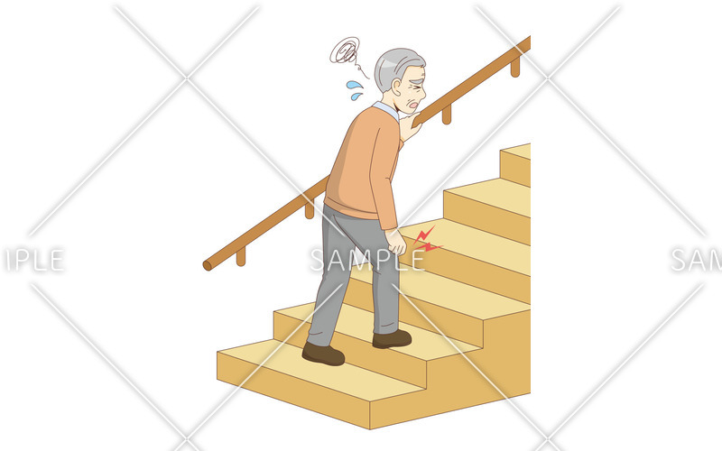 階段をのぼるのに苦労している男性高齢者 高齢者 おばあさん おじいさん 介護現場の人物 の無料イラスト 介護アンテナ