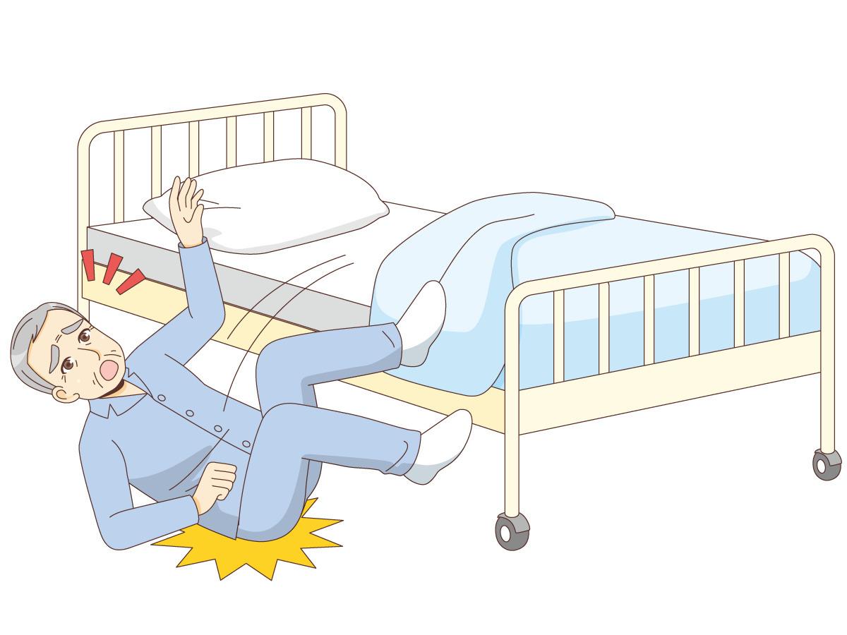 ベッドから落下する男性高齢者 その他高齢者の病気 怪我 事故 医療 病気 の無料イラスト 介護アンテナ