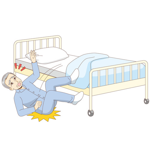 ベッドから落下する男性高齢者（その他高齢者の病気・怪我・事故/医療・病気）のイラスト