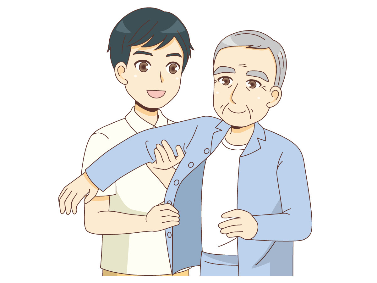 更衣介助をする男性介護職員 歩行介助 入浴介助 おむつ交換 介護 生活 の無料イラスト 介護アンテナ