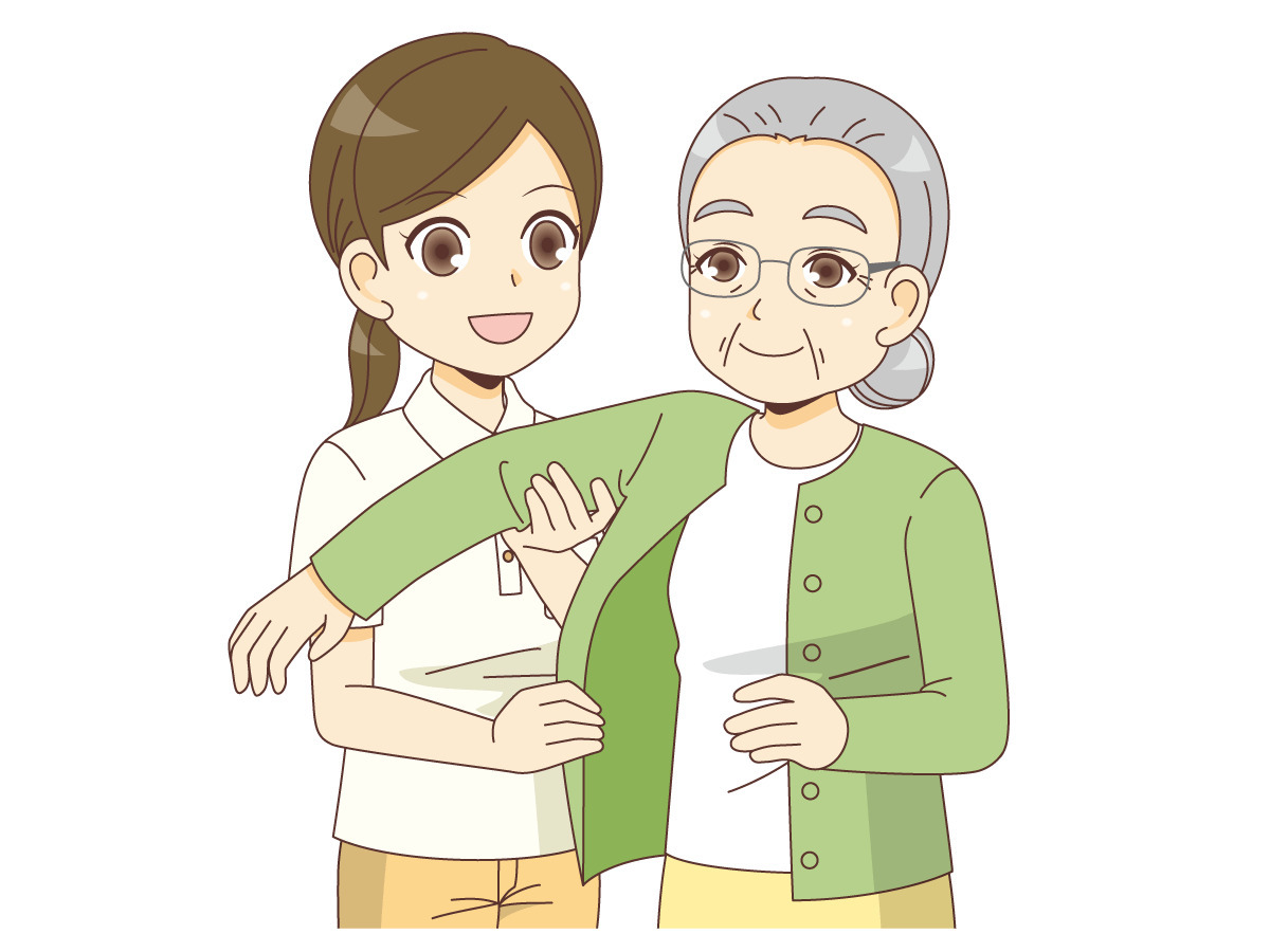 更衣介助をする女性介護職員 歩行介助 入浴介助 おむつ交換 介護 生活 の無料イラスト 介護アンテナ