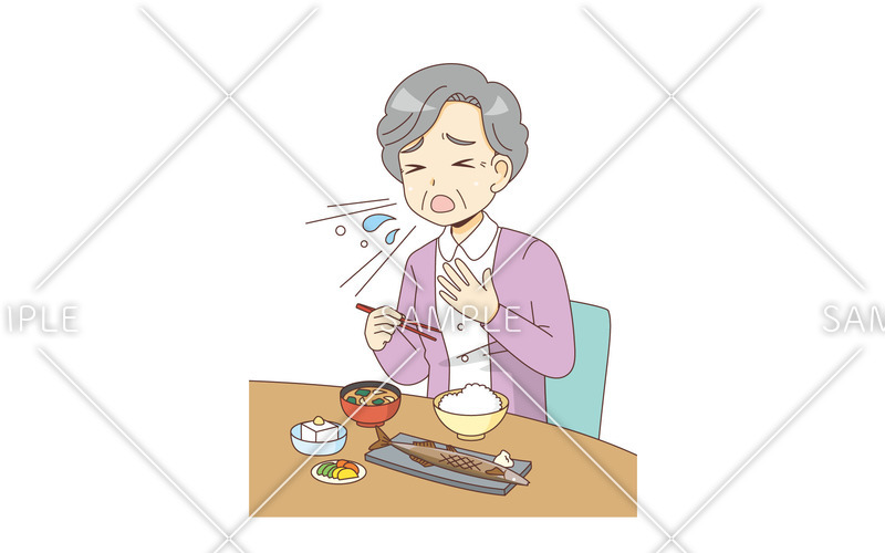 和食でむせる女性高齢者 その他高齢者の病気 怪我 事故 医療 病気 の無料イラスト 介護アンテナ 和食でむせる女性高齢者 その他高齢者の病気 怪我 事故 医療 病気 の無料イラスト 介護アンテナ