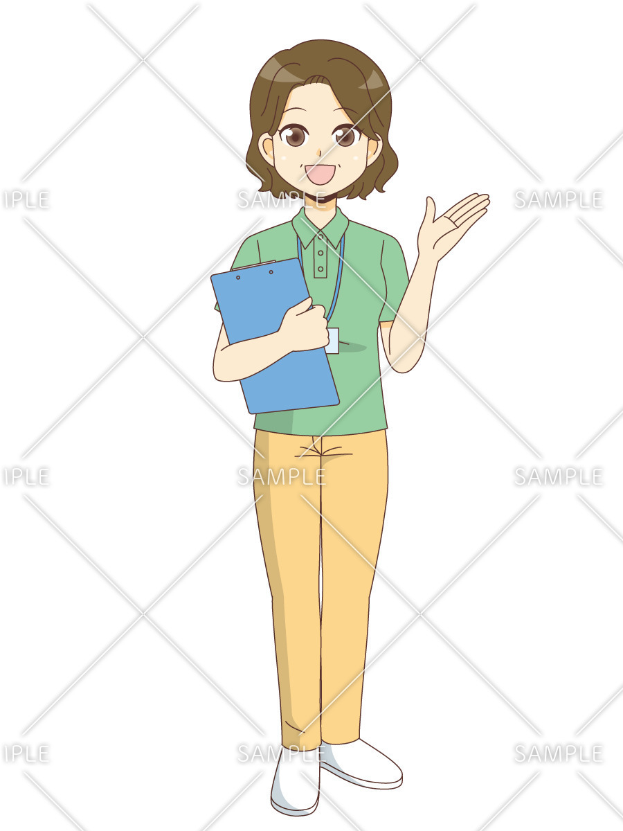 バインダーを持ってご案内する女性ケアマネジャー ケアマネジャー 社会福祉士 介護現場の人物 の無料イラスト 介護アンテナ バインダーを持ってご案内する女性ケアマネジャー ケアマネジャー 社会福祉士 介護現場の人物 の無料イラスト 介護アンテナ