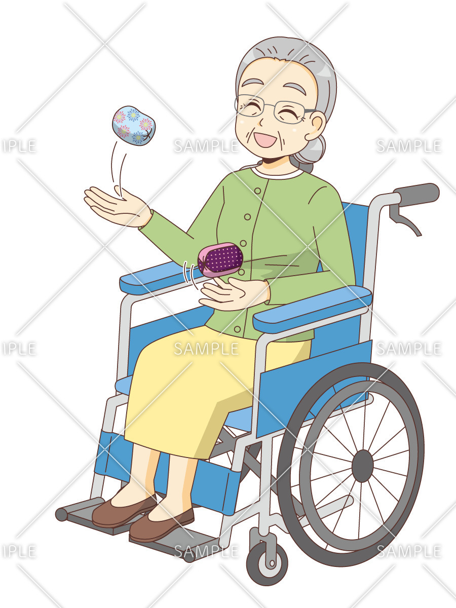 介護施設でお手玉を楽しむ女性高齢者（デイサービス・デイケア/施設・サービス）のイラスト