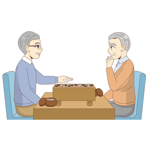 介護施設で囲碁を楽しむ男性高齢者（デイサービス・デイケア/施設・サービス）のイラスト