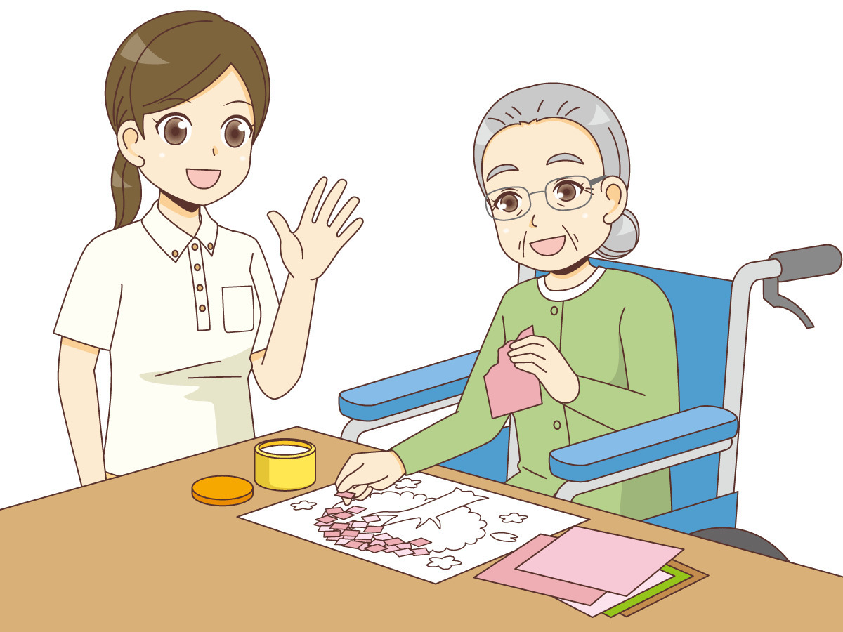 介護施設で貼り絵を楽しむ女性高齢者 デイサービス デイケア 施設 サービス の無料イラスト 介護アンテナ