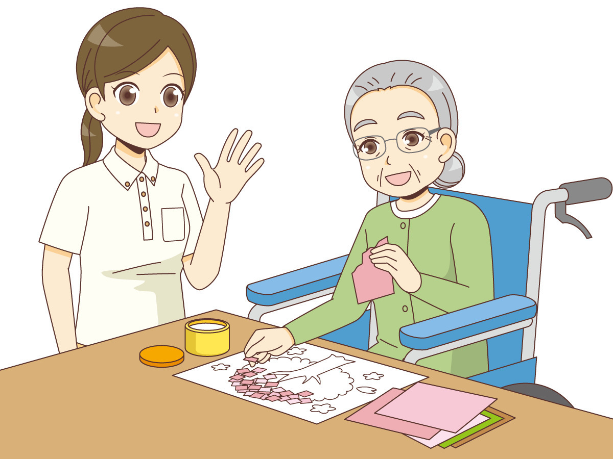 介護施設で貼り絵を楽しむ女性高齢者 デイサービス デイケア 施設 サービス の無料イラスト 介護アンテナ 介護施設で貼り絵を楽しむ女性高齢者 デイサービス デイケア 施設 サービス の無料イラスト 介護アンテナ