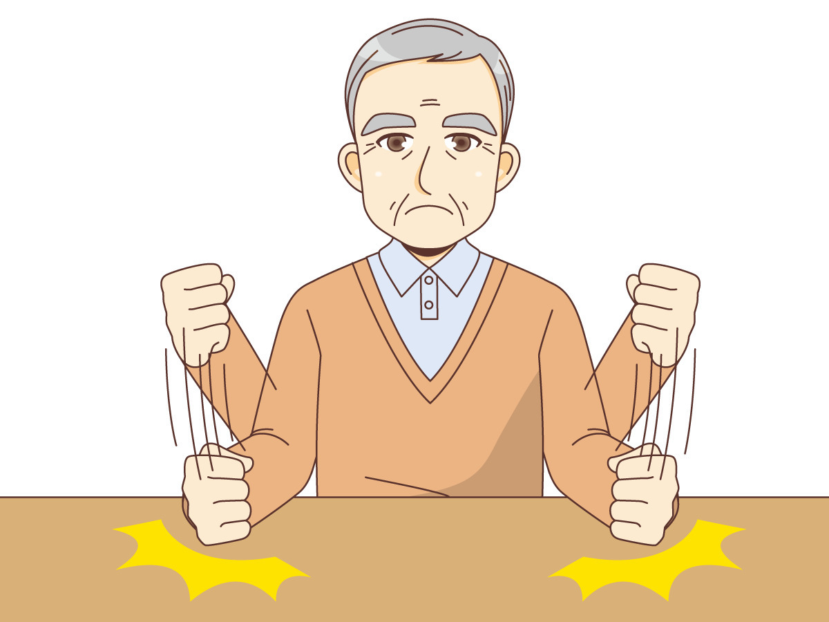 テーブルを叩く男性高齢者 認知症 物忘れ 医療 病気 の無料イラスト 介護アンテナ
