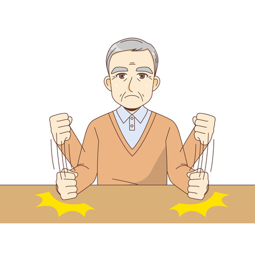 テーブルを叩く男性高齢者（認知症・物忘れ/医療・病気）のイラスト