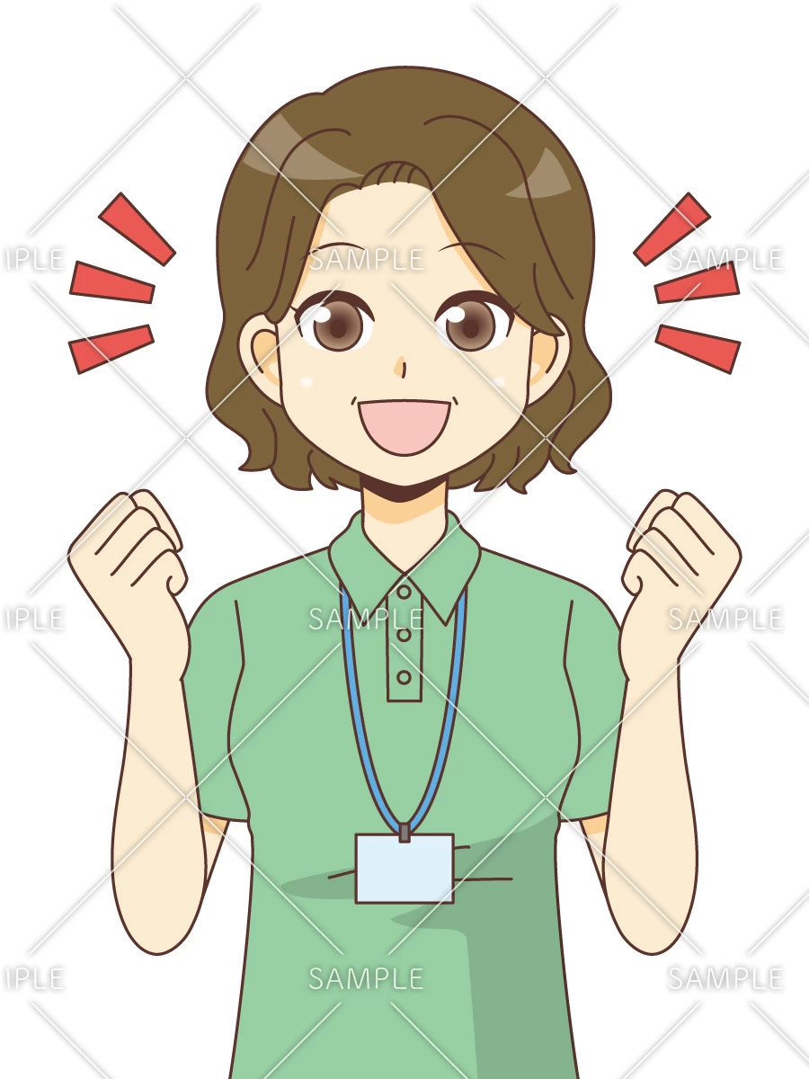 ガッツポーズする女性ケアマネジャー（ケアマネジャー・社会福祉士/介護現場の人物）のイラスト