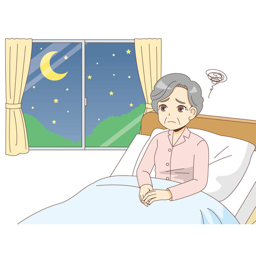 不眠症の女性高齢者（その他高齢者の病気・怪我・事故/医療・病気）のイラスト