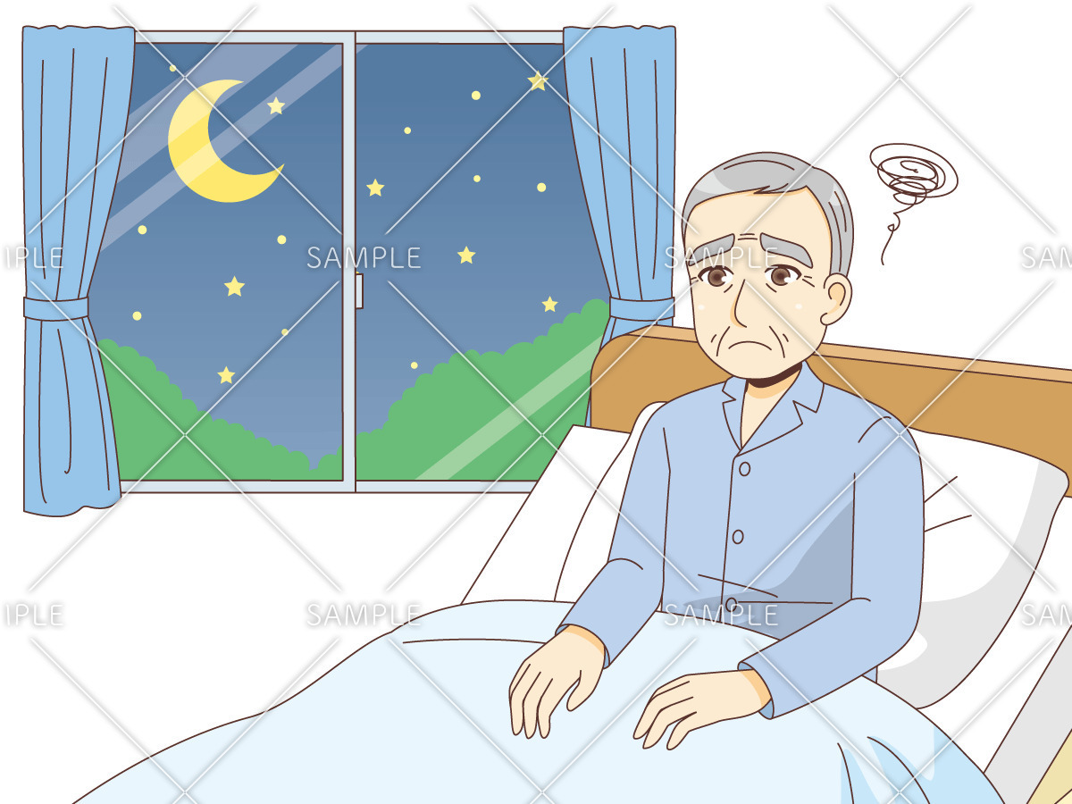 不眠症の男性高齢者（その他高齢者の病気・怪我・事故/医療・病気）のイラスト