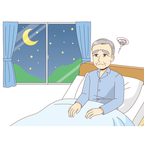 不眠症の男性高齢者（その他高齢者の病気・怪我・事故/医療・病気）のイラスト