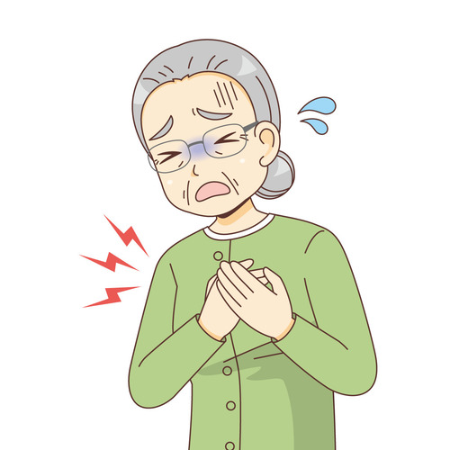 胸を押さえる女性高齢者（その他高齢者の病気・怪我・事故/医療・病気）のイラスト